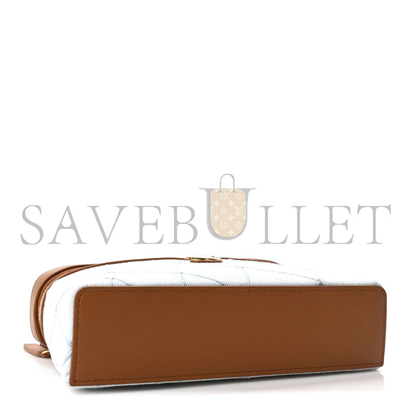 CHANEL MASTER WASHED DENIM CALFSKIN QUILTED TOP HANDLE SLIM VANITY CASE WITH CHAIN BLUE BROWN AP5164 (19.5*17*5cm)